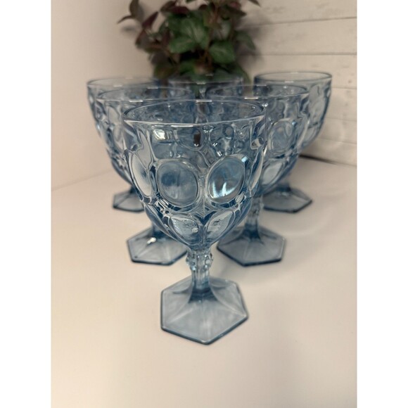 Fostoria Moonstone Light Blue 2882 Stem 6.5in.  Water Goblets Set Of 6 - Picture 1 of 8